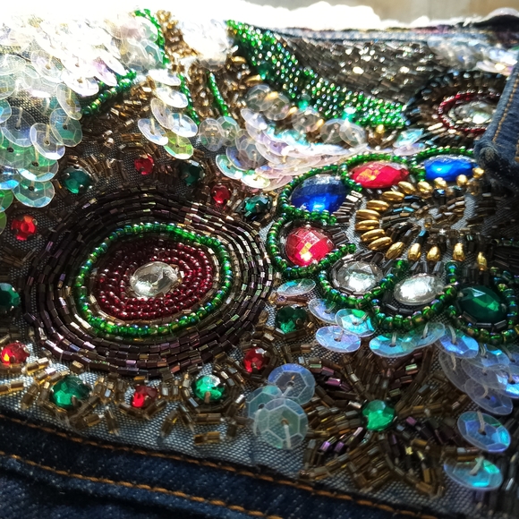 Store Close Mid Of Nov!!💎Gorgeous Vintage Unisex Shiny Bead DenimJacket💎 - Picture 8 of 13